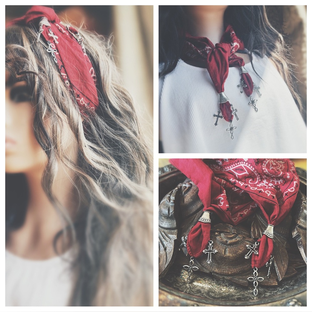 Scarf Dip Dyed Bandana Crosses - Picture 2 of 14